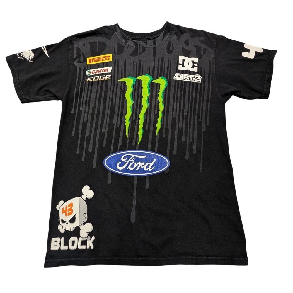 DC Shoes Drip Ken Block Monster Energy Racing T-Shirt Mens Med Black Ford DiRT 2